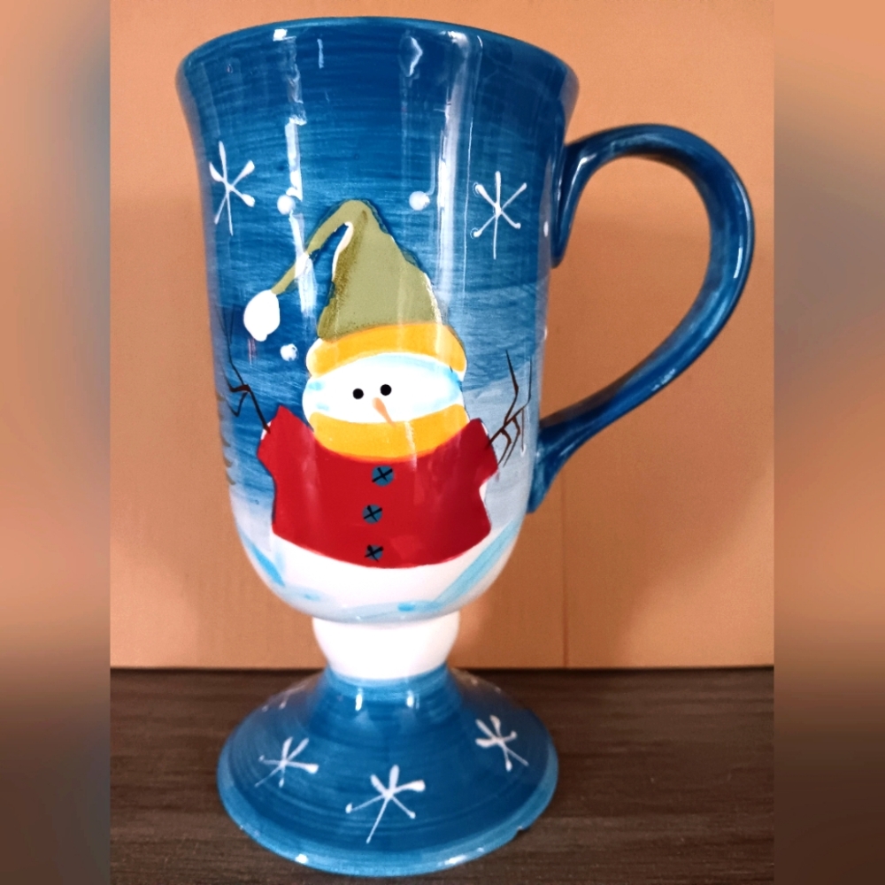 Sonoma Lifestyle Footed Irish Coffee Mug/Cup with Snowman Motif